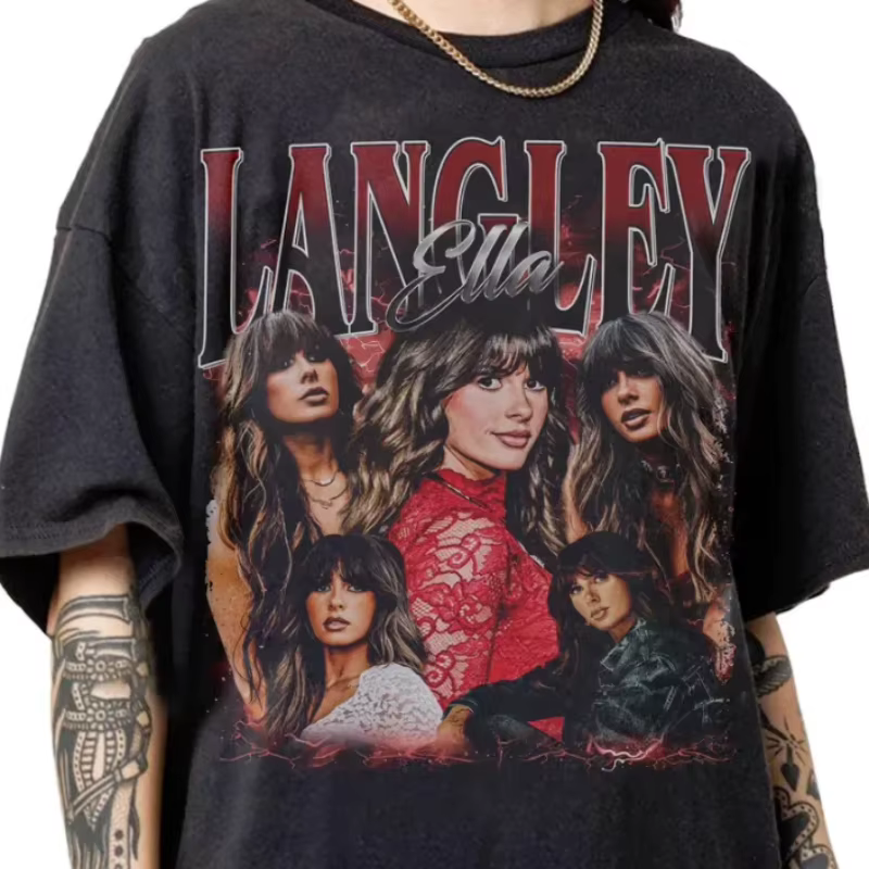 T-shirt rétro des années 90 Ella Langley, en pur coton, streetwear pour couple, t-shirt surdimension