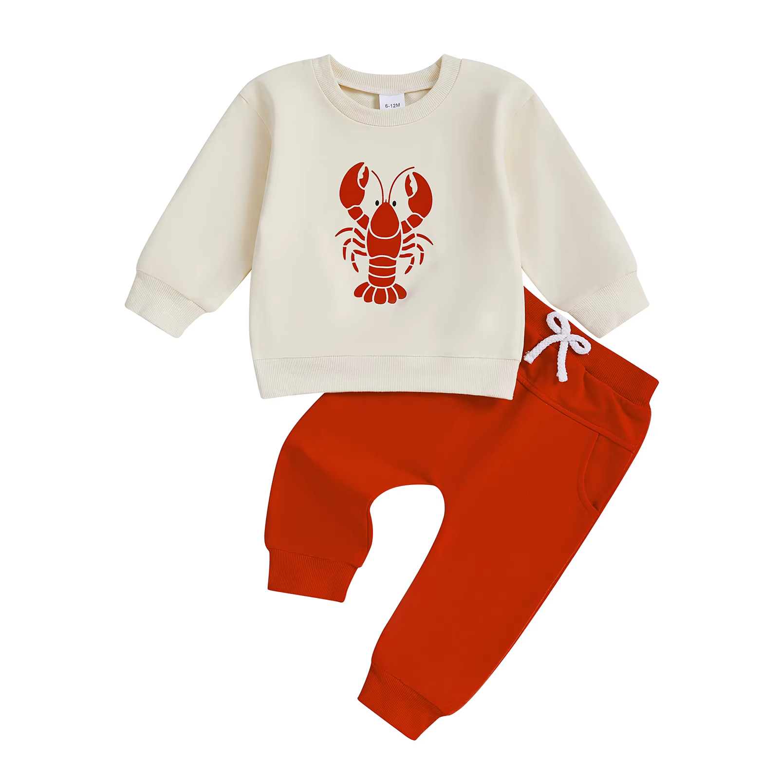 Ensemble de vêtements pour bébé, imprimé homard, manches longues, col rond, sweat-shirt, hauts et pa