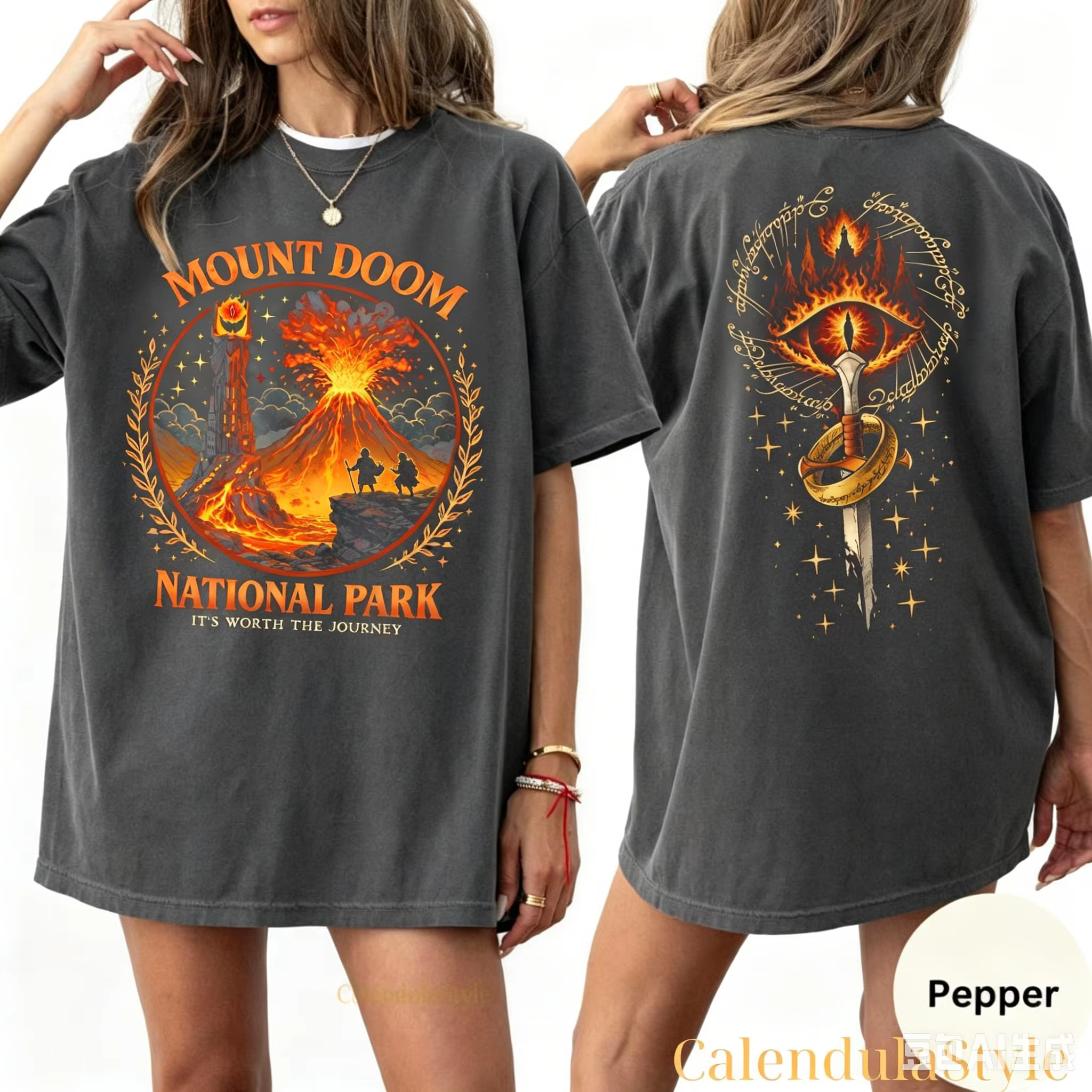 T-shirt unisexe en coton surdimensionné pour hommes et femmes, motif Parc National Mount Doom LOT, L
