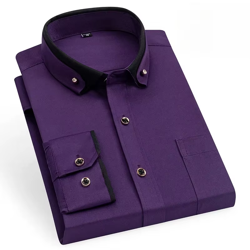 Chemises habillées d'affaires pour hommes, manches longues, poche, fête sociale, Camisa avec diamant