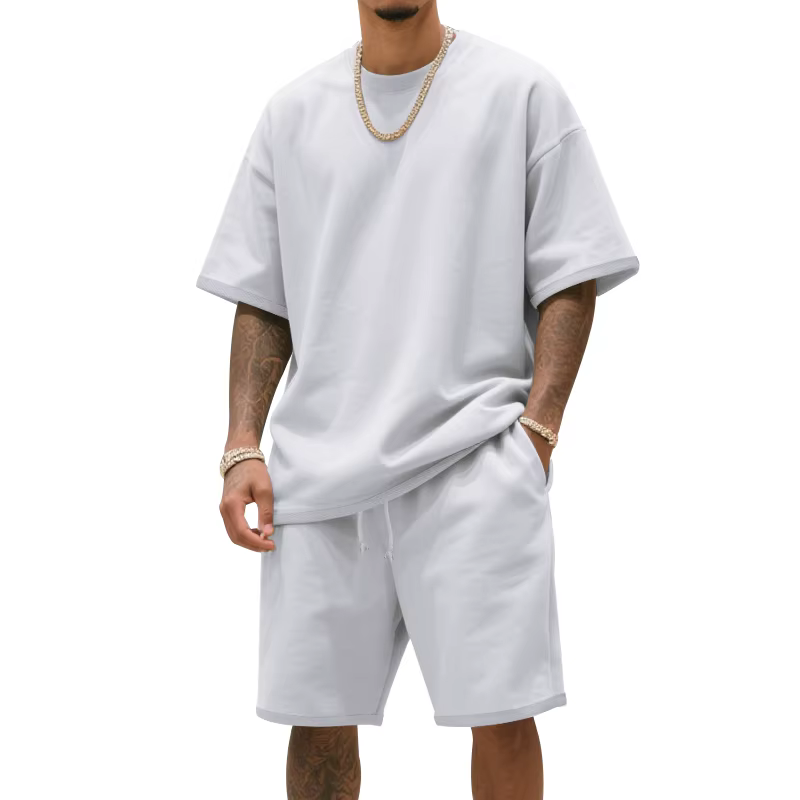 Ensemble de vêtements deux pièces pour hommes, T-shirt ample à col rond et short, vêtements de sport