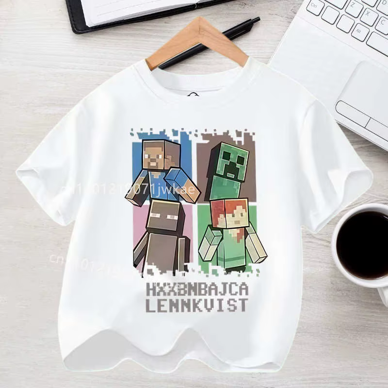 T-shirt pour enfants avec imprimé de personnages mignons de Minecraft, pour garçons et filles, avec 