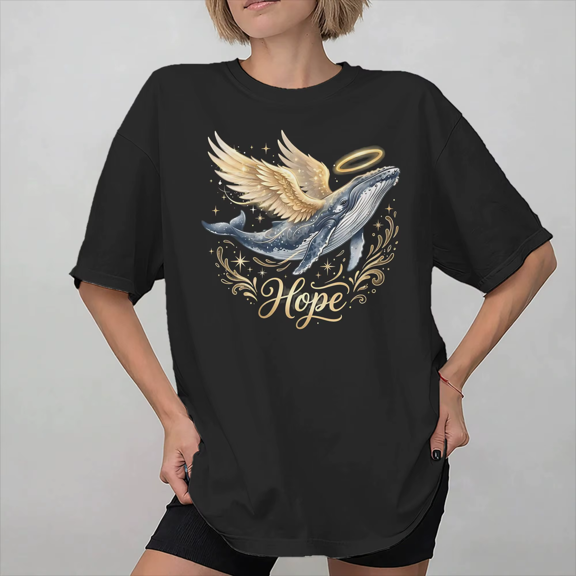 Timmy Hope Whale of Light buckelwal T-shirt pour hommes et femmes, t-shirts imprimés, vêtements en c
