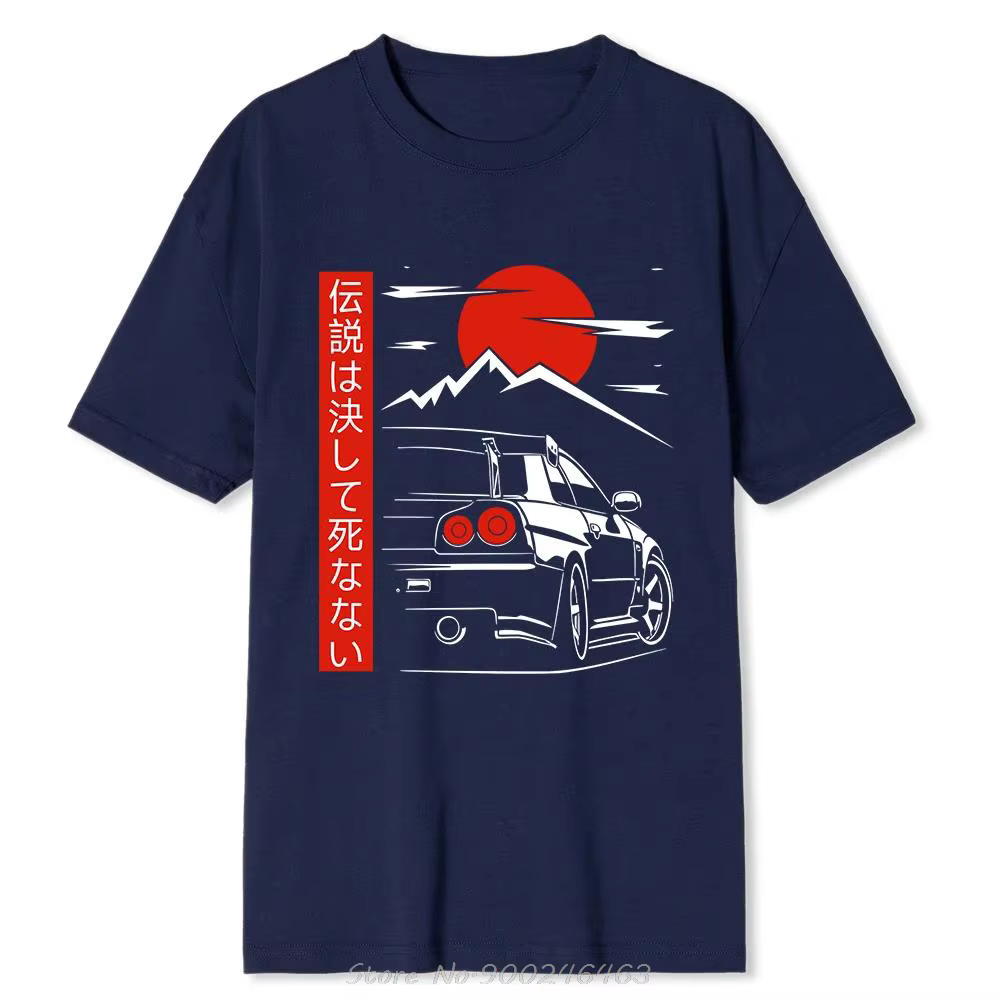 T-shirt en coton respirant à col rond pour hommes, t-shirts design drôles de voiture de style japona