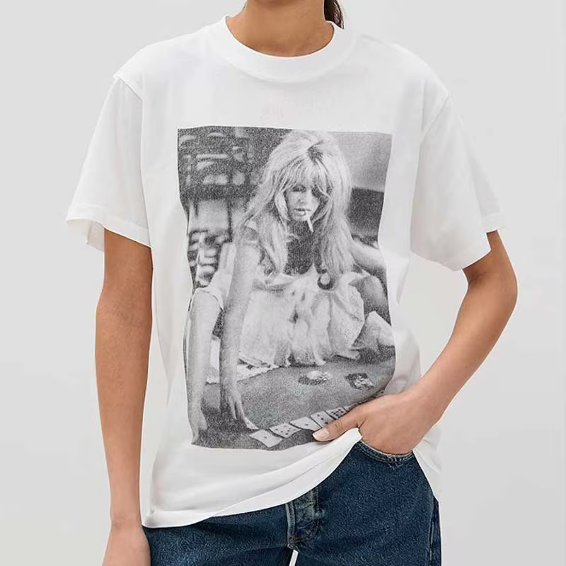 T-shirt blanc imprimé graphique femmes col rond manches courtes 2025 coton été t-shirt hauts femme n
