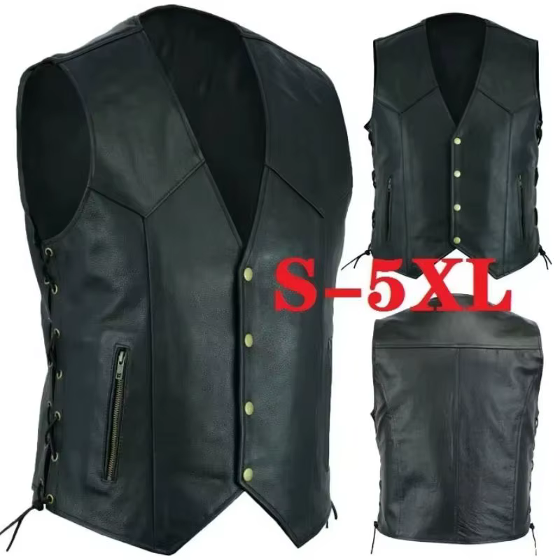 Gilet en cuir Punk mode manteau décontracté moto gilet hommes solide gilet flotte