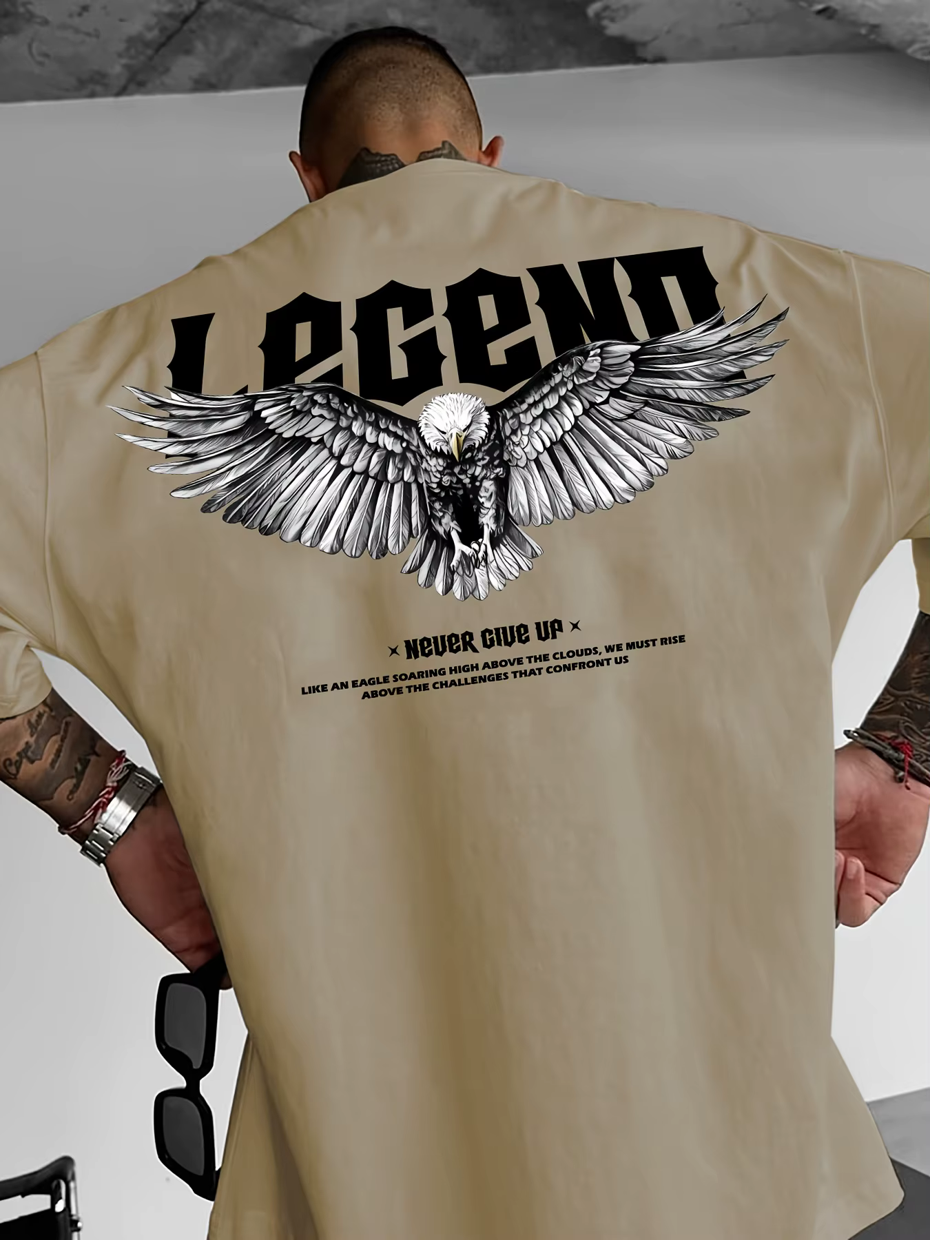 T-shirt pour homme en coton 100% doux de qualité supérieure avec impression de texte gothique « Eagl