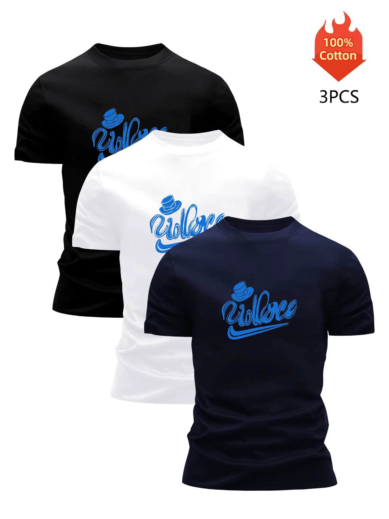 T-shirt imprimé pack de 3 t-shirts graphiques 100 % coton pour hommes chemisier d'été drôle décontra