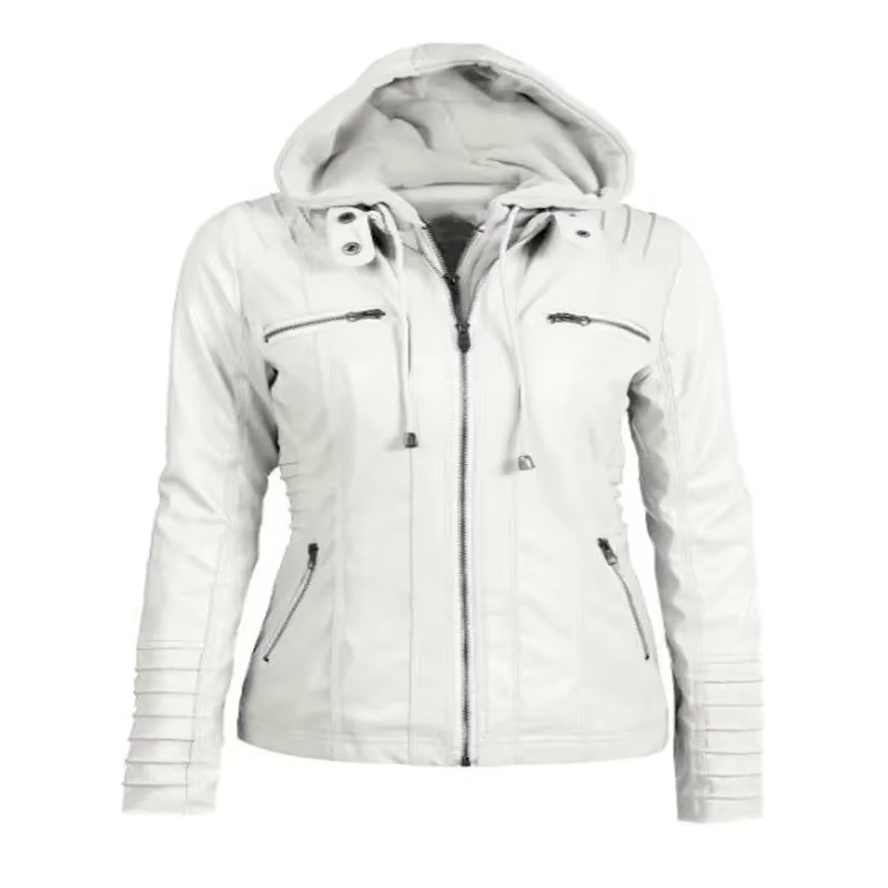 Veste en cuir à capuche personnalisable automne hiver femme avec fermeture éclair veste en cuir cour