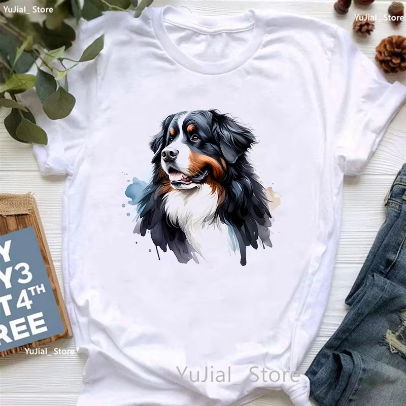 T-shirt imprimé animal de montagne bernois pour femmes, streetwear féminin, vêtements pour femmes, t