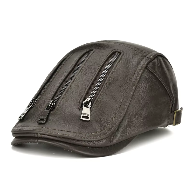 Casquette en cuir de vache véritable pour homme, chapeau à visière courte tendance, chaud pour l'hiv