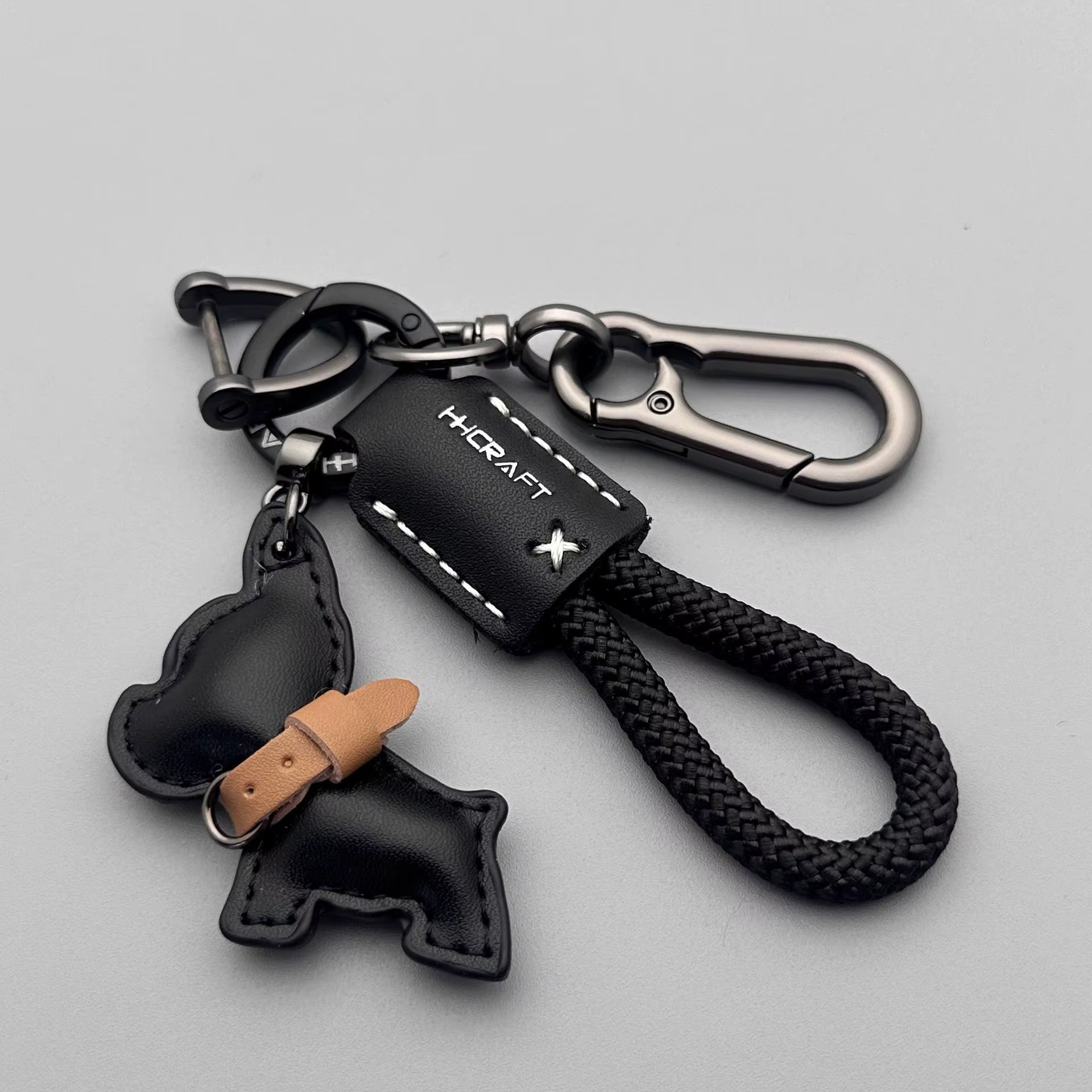 Porte-clés Bouledogue Français en Cuir Véritable Tressé pour Femme et Homme, Décoration de Sac, Cade