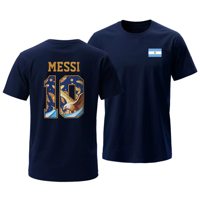 T-shirt de football Messi Argentine NO.10 pour hommes et femmes, vêtements d'été 100% coton, mode de