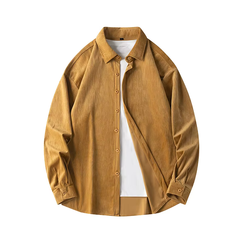 Chemise en velours côtelé à manches longues pour hommes, chemise jaune carillon, chemise adt-fit déc