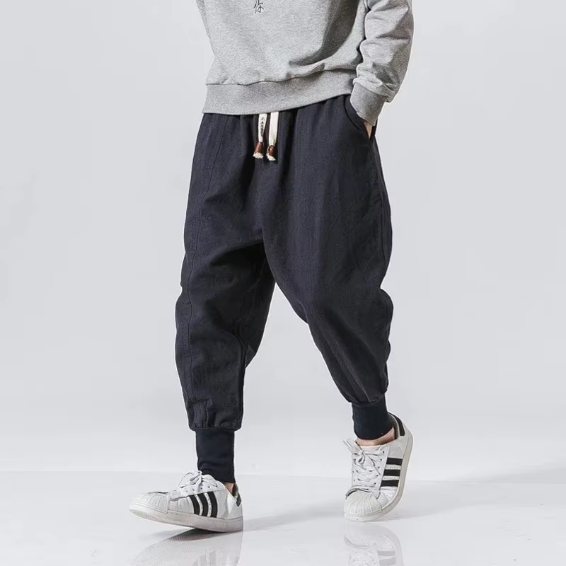 Hommes sarouel Streetwear coton lin Joggers nouveau Baggy Hip Hop mode pantalon décontracté solide p