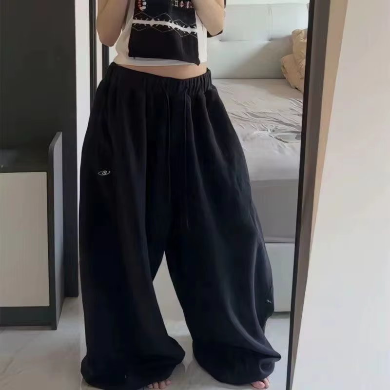Pantalon de jogging oversize gris et noir pour femme, style Y2K coréen, décontracté, taille haute, a