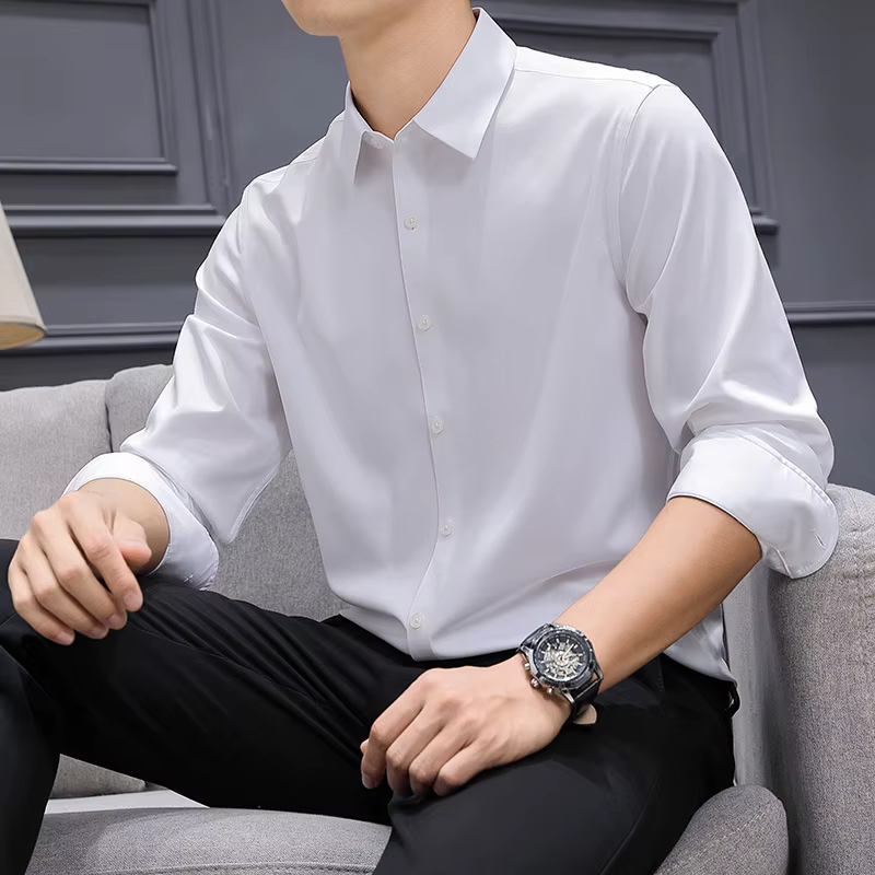 ​ ​ Chemise à manches longues en modal cool touch pour hommes sans fer – Business décontracté résist