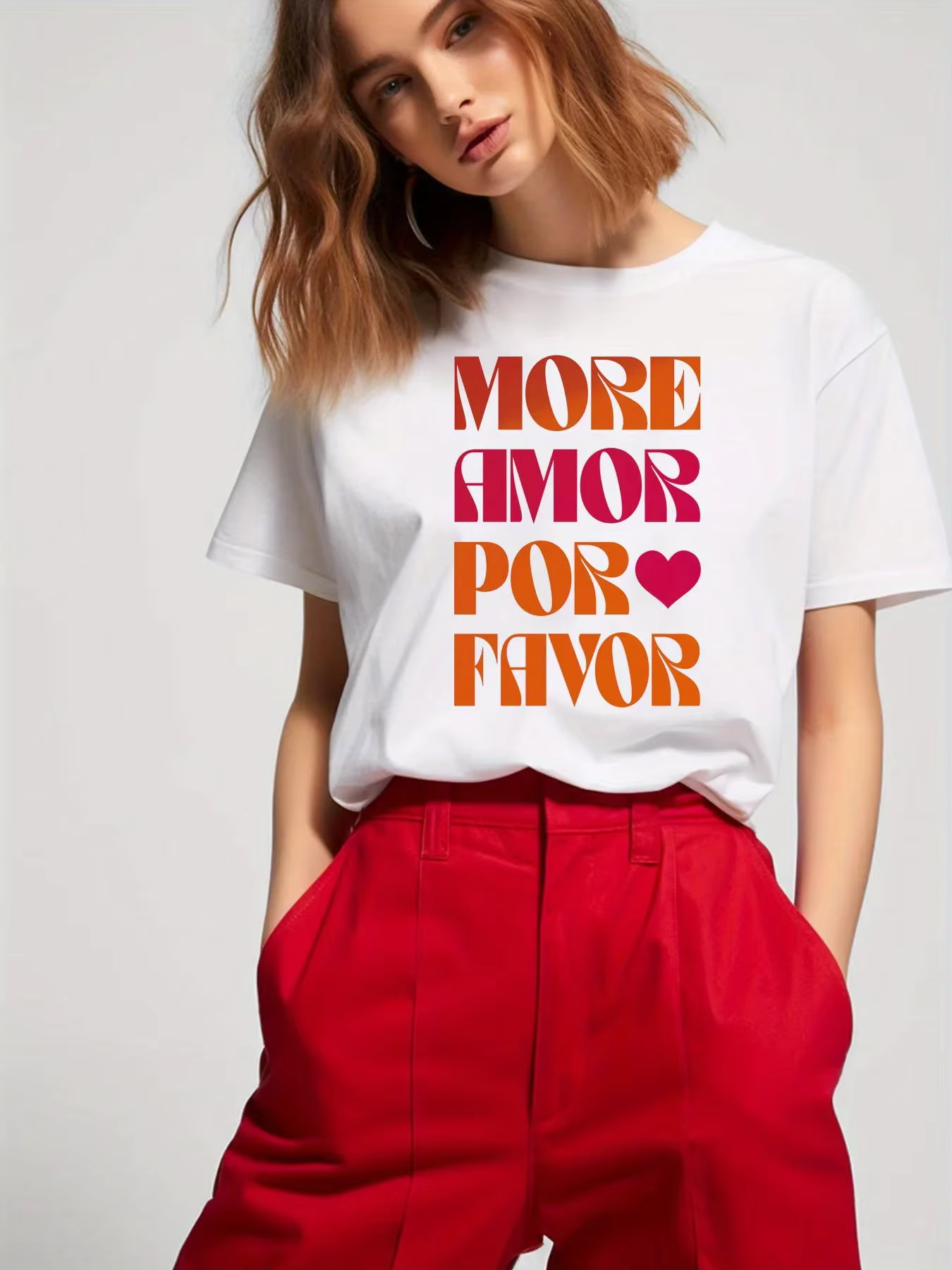 T-Shirt à manches courtes et col rond pour femme, pour le printemps et l'été, plus une durée d'amour