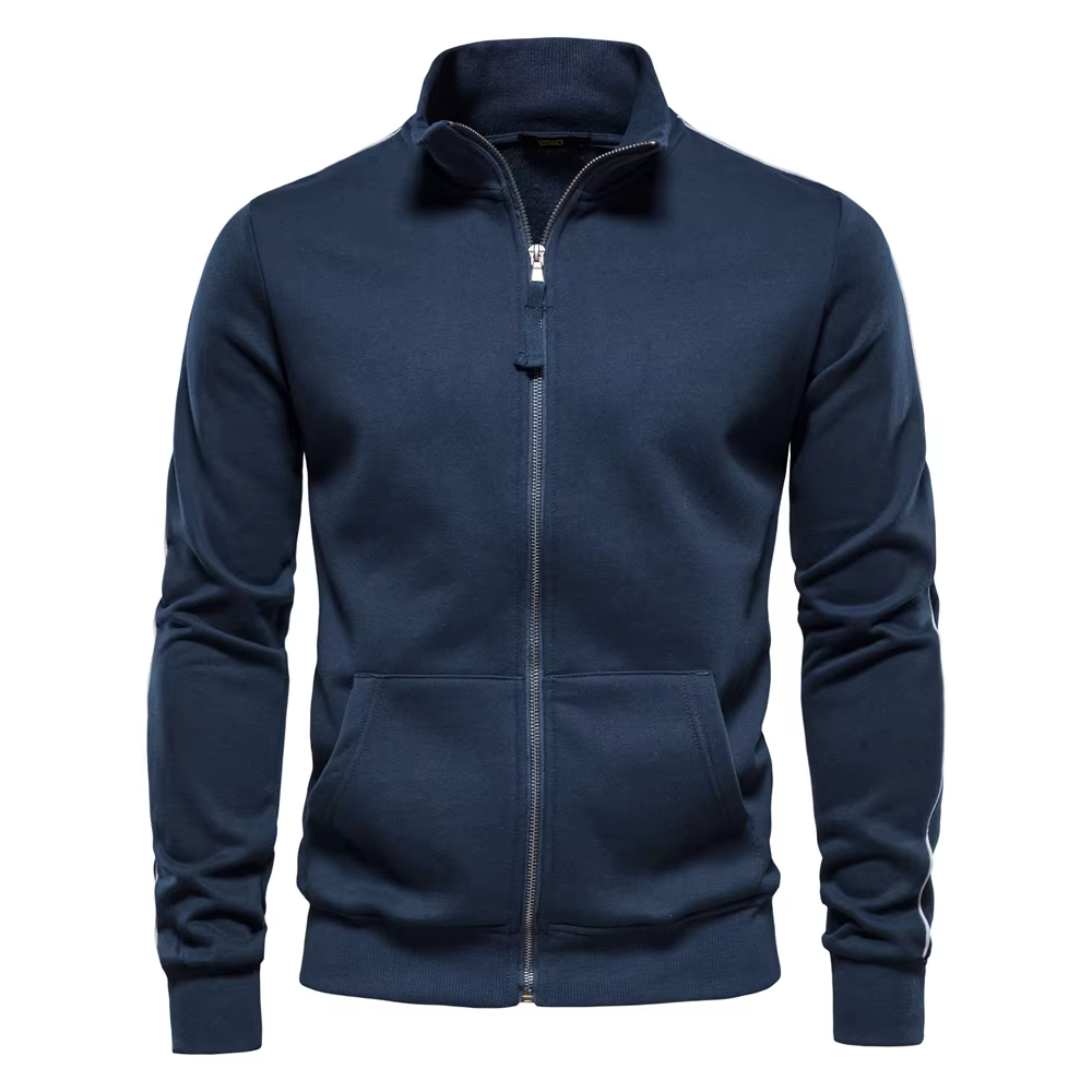 Sweat-shirt à manches longues pour hommes, mélange de coton, fermeture éclair solide, vêtements de s