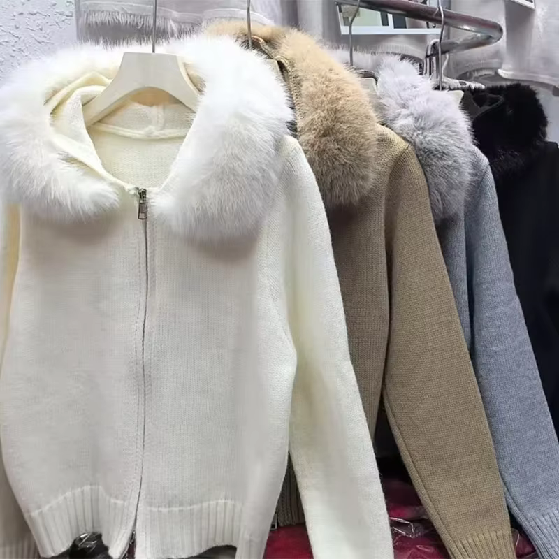Manteau court à capuche avec col en fourrure unie pour femme, simple boutonnage, manches longues, po