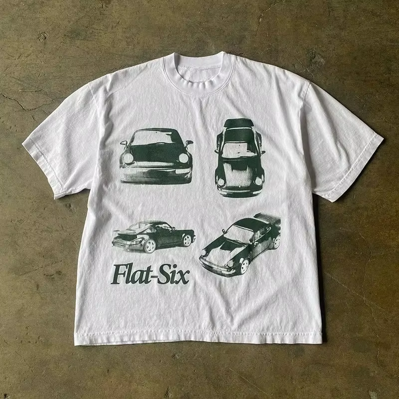 T-shirt personnalisé de style streetwear avec imprimé voiture, en pur coton, idéal pour les tenues d