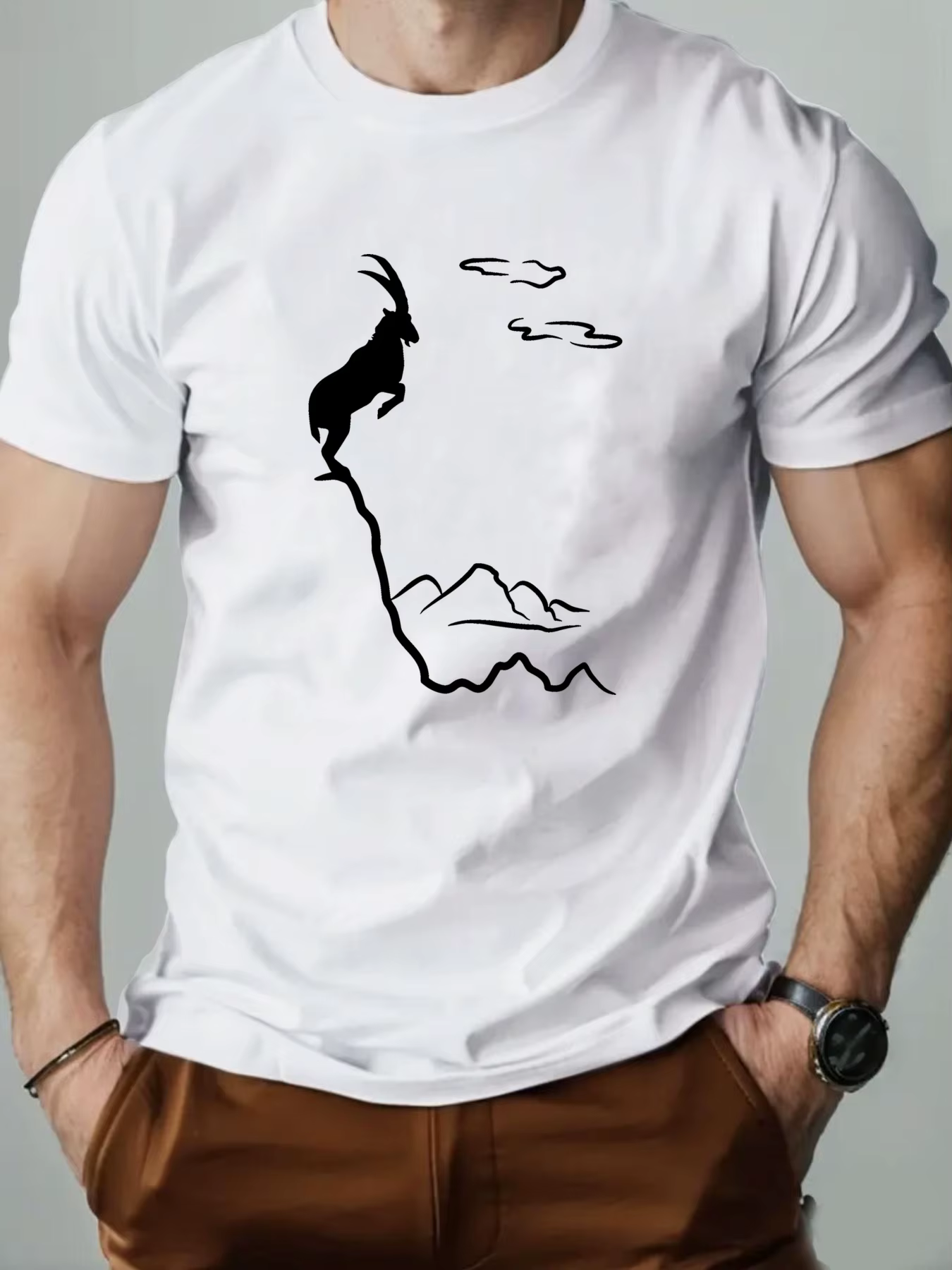 T-shirt décontracté pour homme, motif chèvre anglaise, 100% coton pur, tissu doux, adapté au sport q
