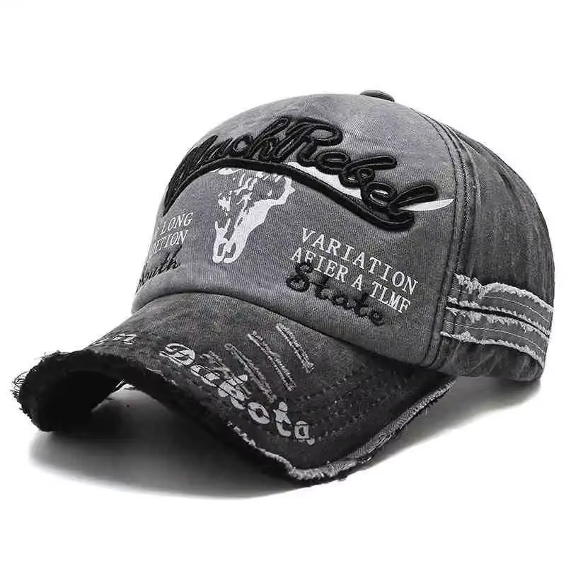Chapeau tête de taureau pour hommes, lettres brodées, casquette de Baseball rétro lavée, ancienne Ve