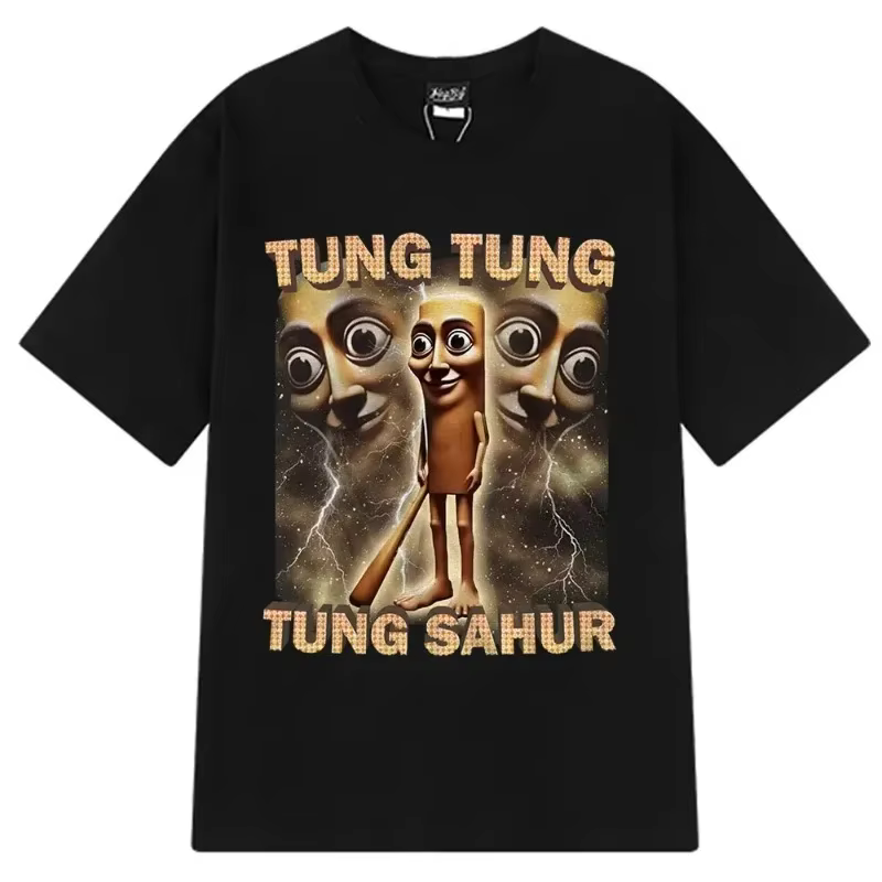 Tung Sahur T-shirt imprimé graphique pour hommes, décontracté, à la mode, drôle, col rond, manches c