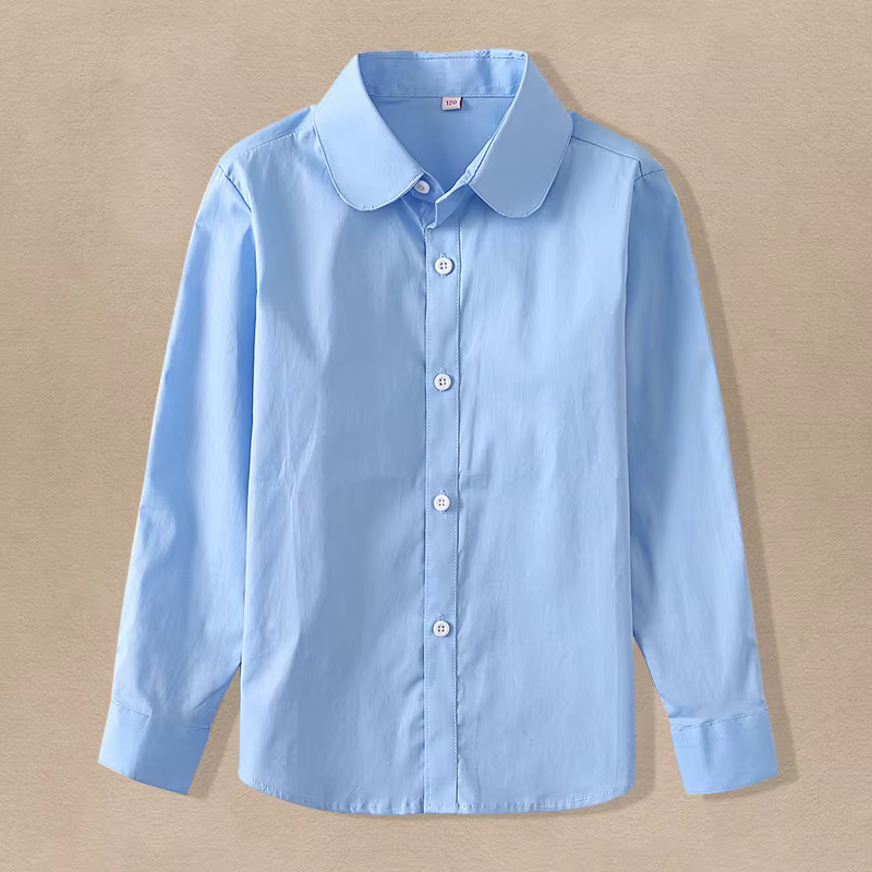 Chemises bleues pour enfants, uniforme scolaire, blouses pour garçons et filles, manches longues, st
