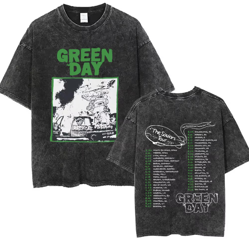 T-shirt Vintage Lavé Punk Band Green Day Cartoon Funny Merch Homme Femme Vêtements Rock Oversize T-s