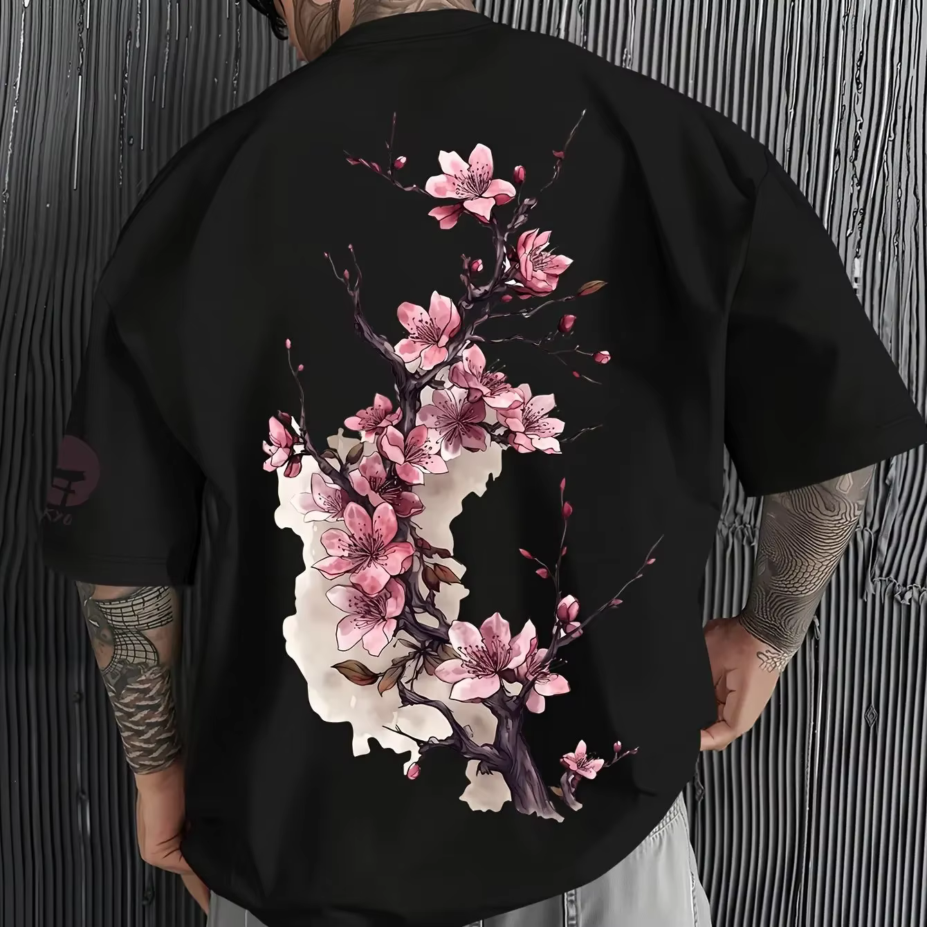 T-shirt à motif de fleurs de cerisier de Tokyo, traditionnel japonais, décontracté, en coton, à manc
