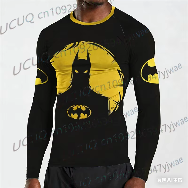 Batman – T-shirt à manches longues pour hommes, nouveau style, imprimé en 3D, jaune, vêtements de sp