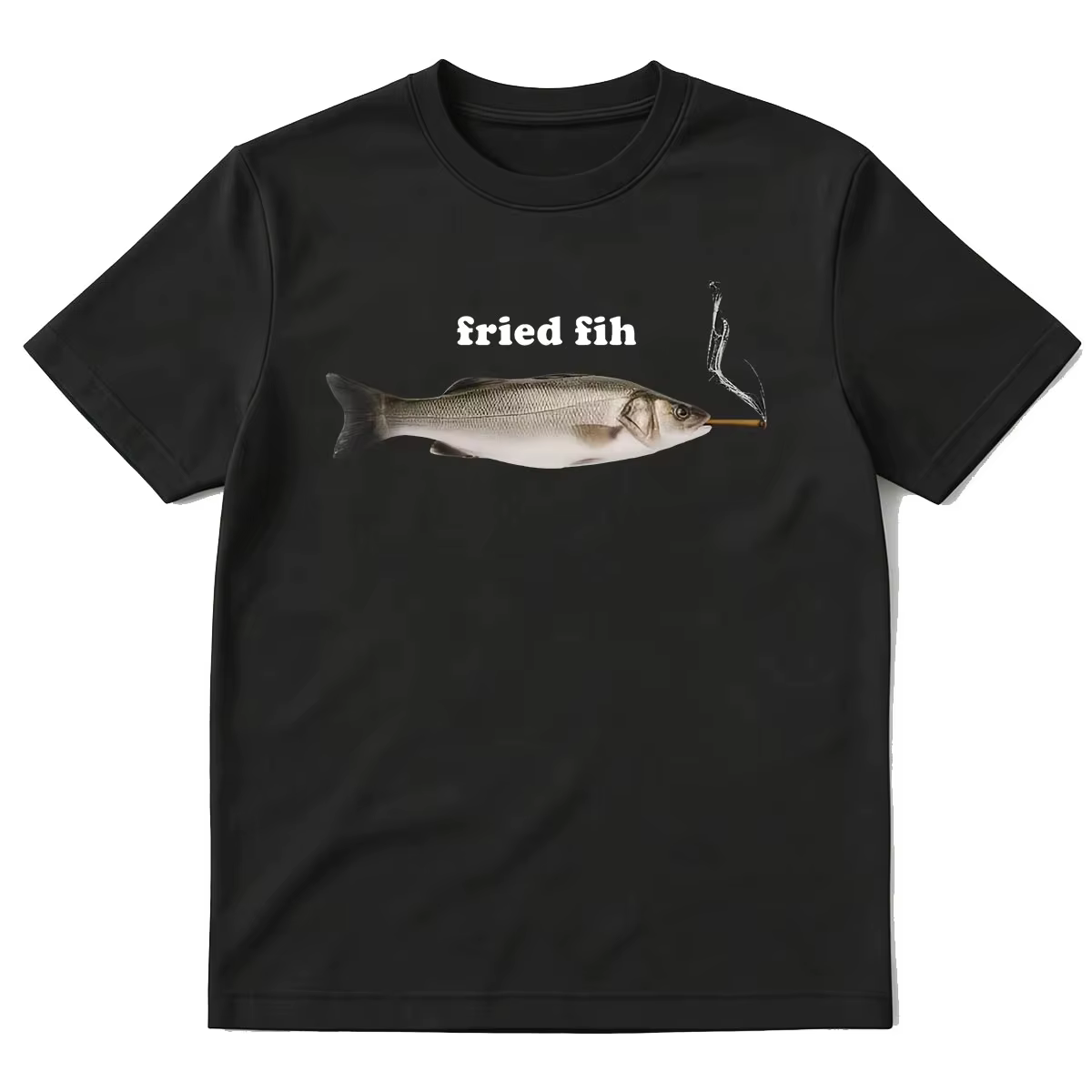 T-shirt Homme Vintage à Manches Courtes en Coton Pur, Motif Poisson Meme Amusant Fumant, Style Décon