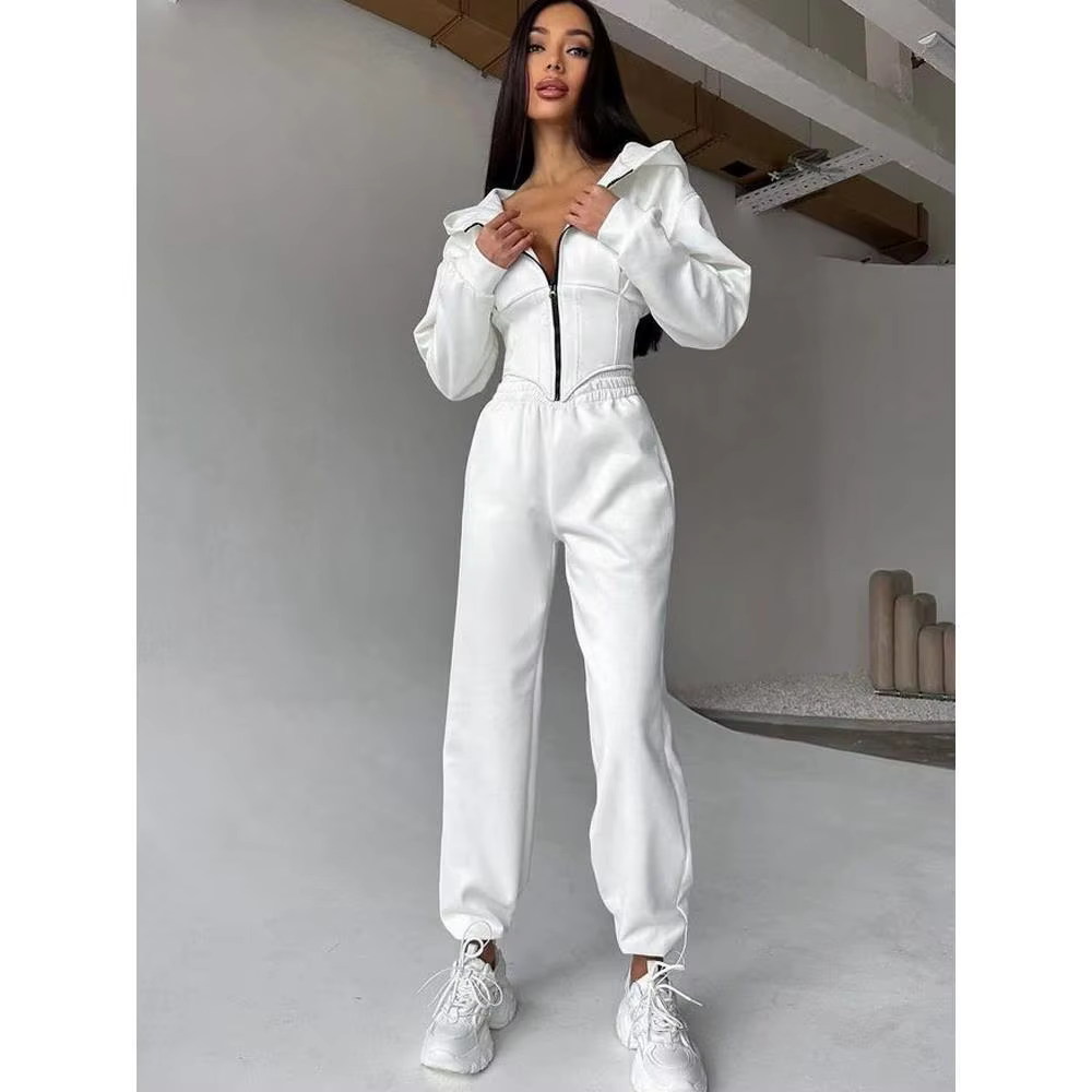Ensemble 2 pièces sweat à capuche avec fermeture éclair, sweat-shirt et pantalon pour les déplacemen