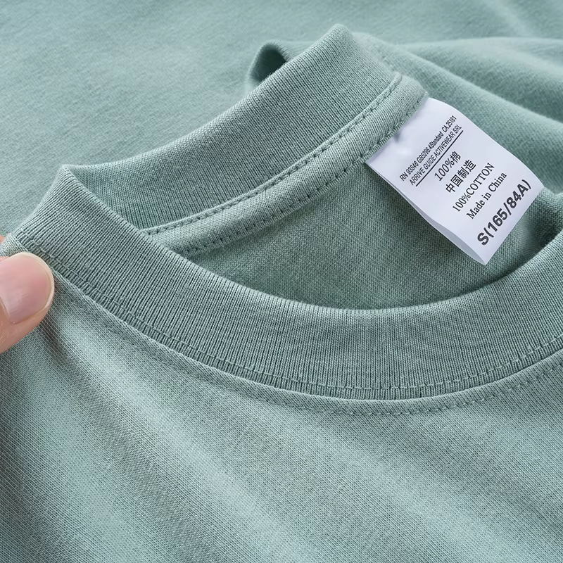 T-shirt rétro kaki en pur coton pour hommes, 600G, lourd, Style minimaliste, ample, décontracté, man