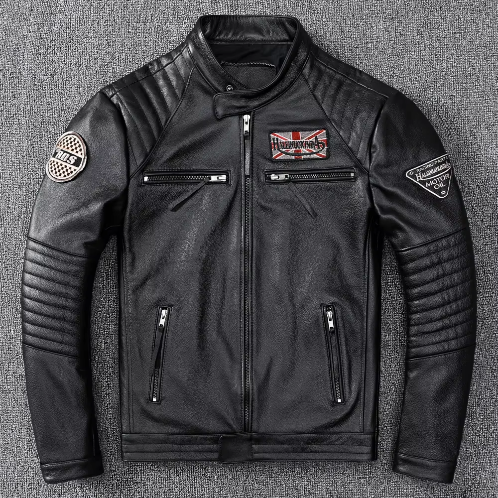 Veste de moto en cuir deux couleurs pour hommes, vêtements courts, beau, automne