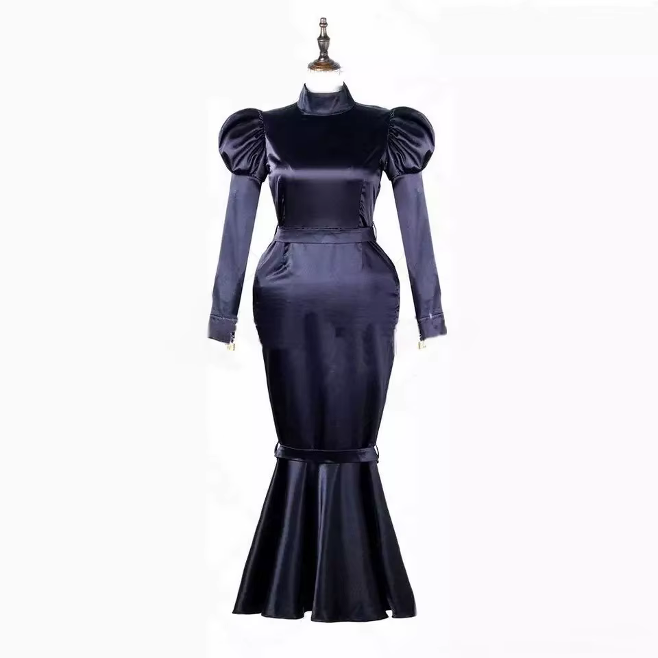 Sissy Girl-Robe Noire en Satin pour Femme de Chambre, Vêtement de Cosplay, Verrouillable, sur Mesure