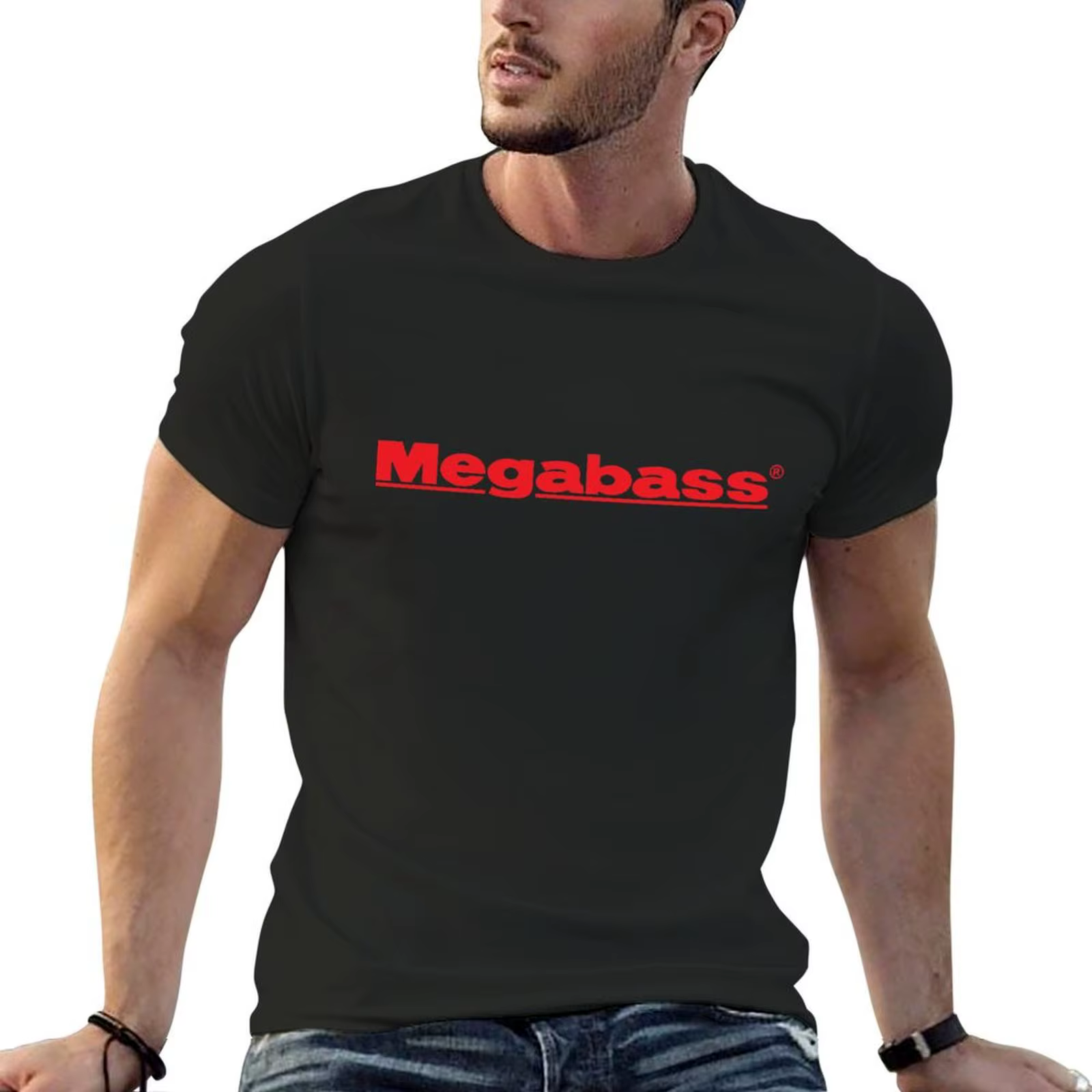 MEGABASS-T-shirt noir surdimensionné pour homme, vêtement mignon