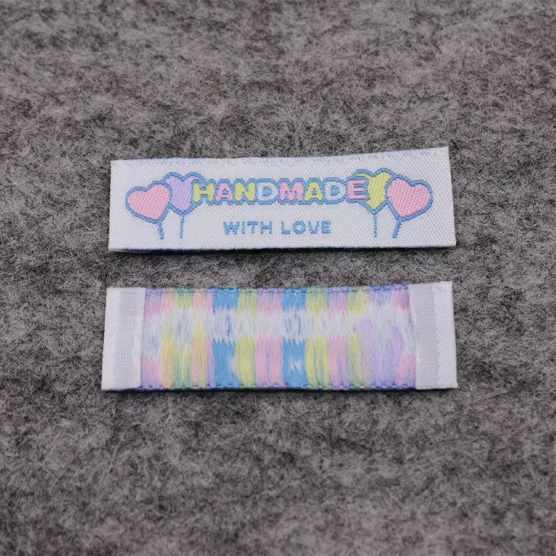 Étiquettes en tissu colorées, 200 pièces/lot, étiquettes faites à la main avec amour, étiquette en t