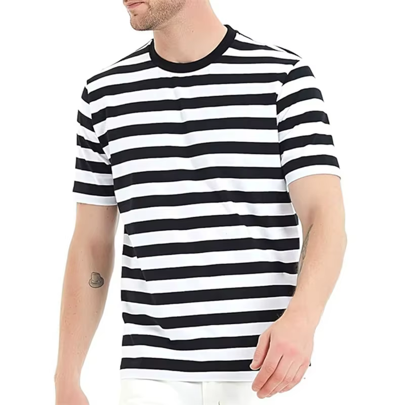 T-shirts graphiques simples à fines rayures pour hommes, décontractés, imprimés en 3D, à manches cou