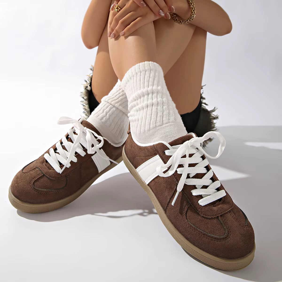Classique marron épissé allemand formateur chaussures baskets plates pour femmes printemps automne n