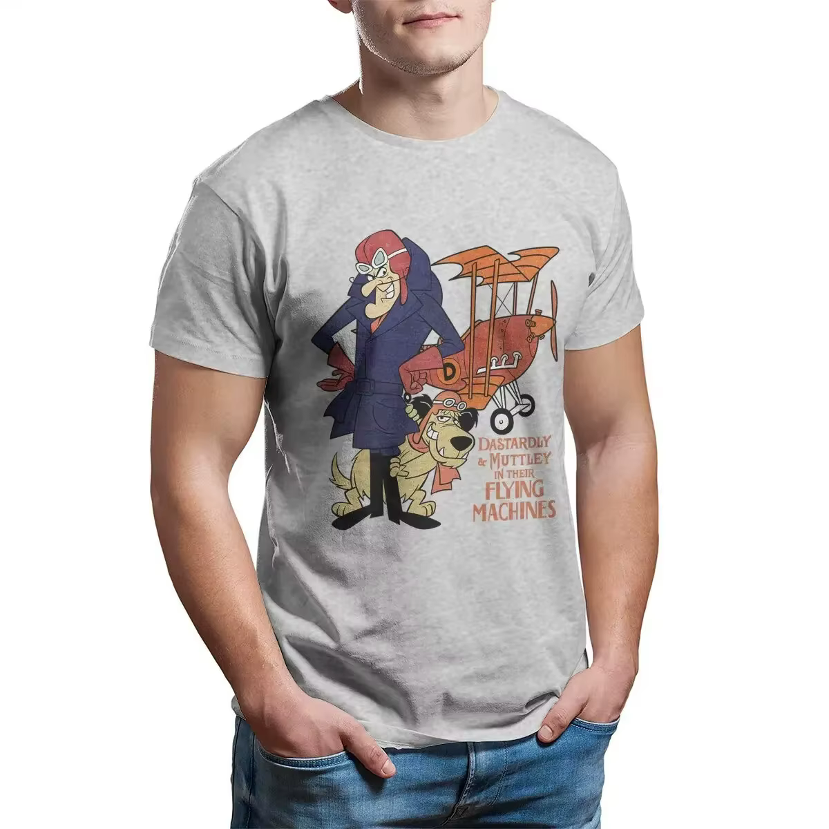 T-shirts en coton pour hommes, avec dessin animé Dastardly Muttley Flying Machines Wacky Races, col 