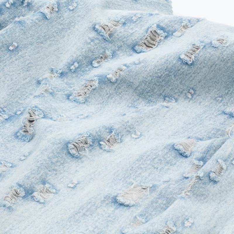 Tissu denim lavé blanc endommagé, usé, pur coton, pantalon épais, manteau, sac, jupe, tissu de créat