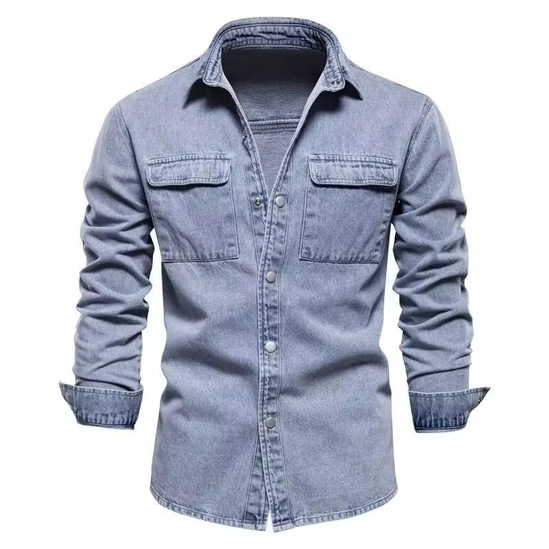 Chemise à manches longues en Denim pour hommes, personnalisable, coupe cintrée, décontractée, tendan