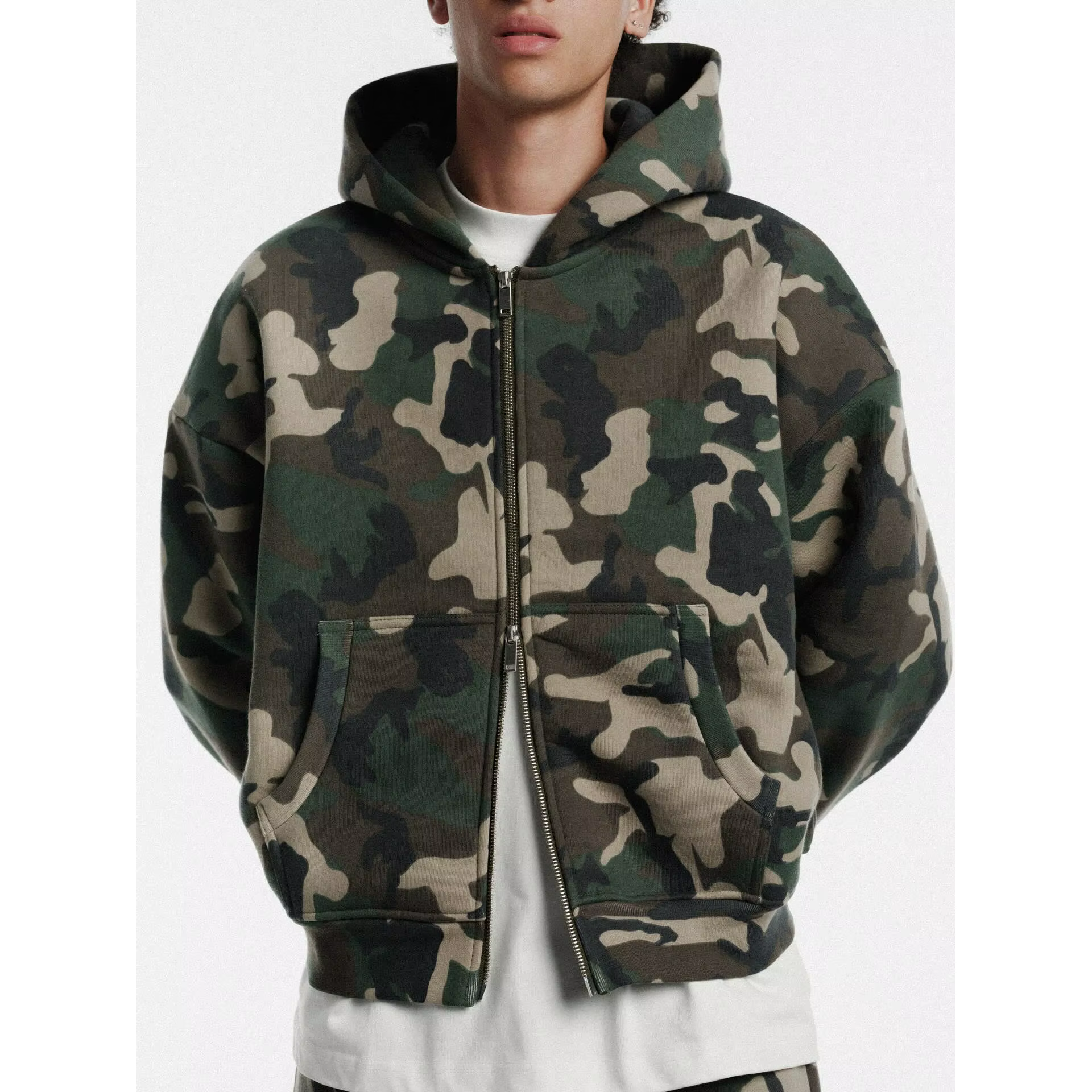 Sweat-shirt à fermeture éclair pour homme, motif camouflage, style Y2K rétro, streetwear hip-hop, co
