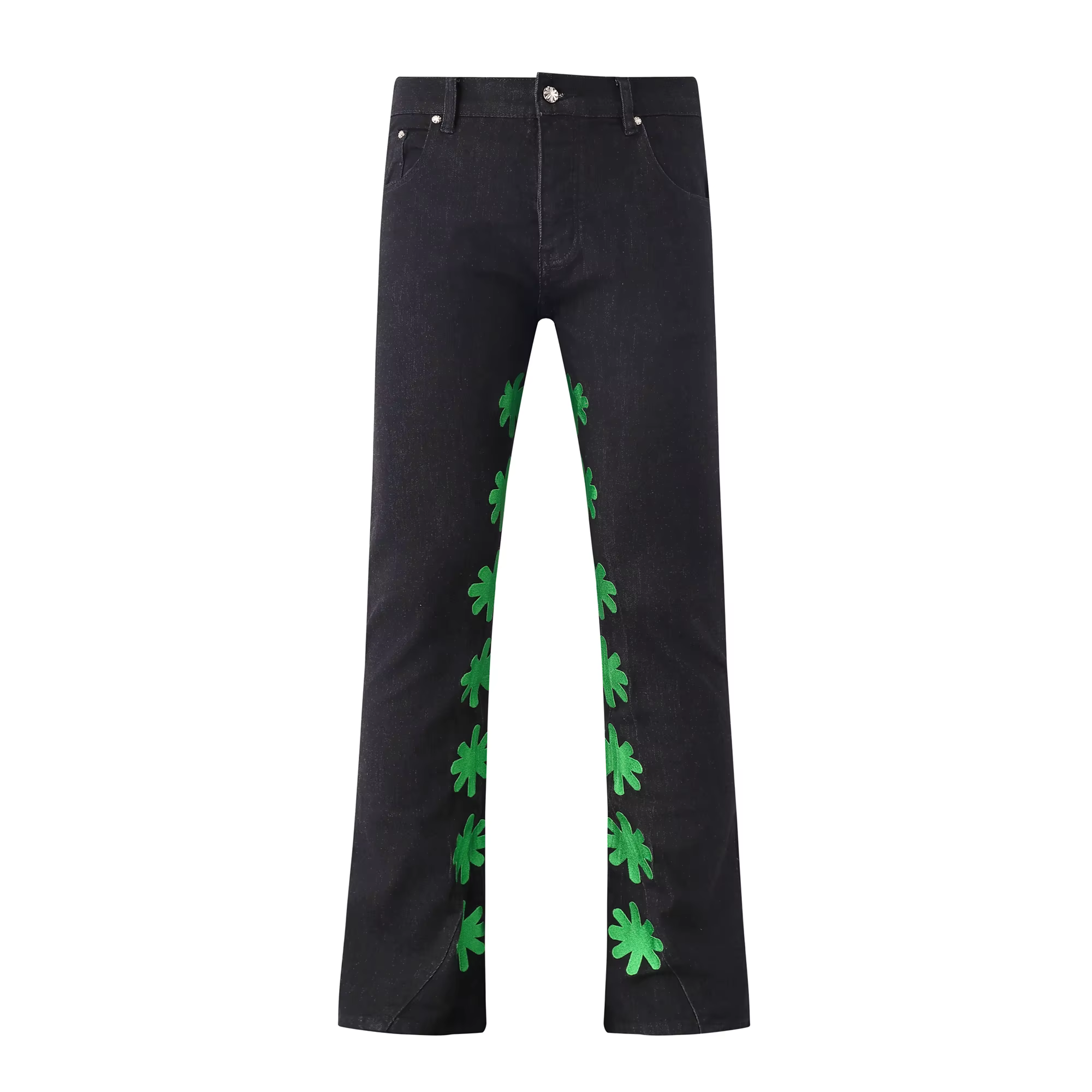 Jean Baggy pour hommes, Streetwear, broderie florale sur le côté intérieur, noir, bleu, poches droit