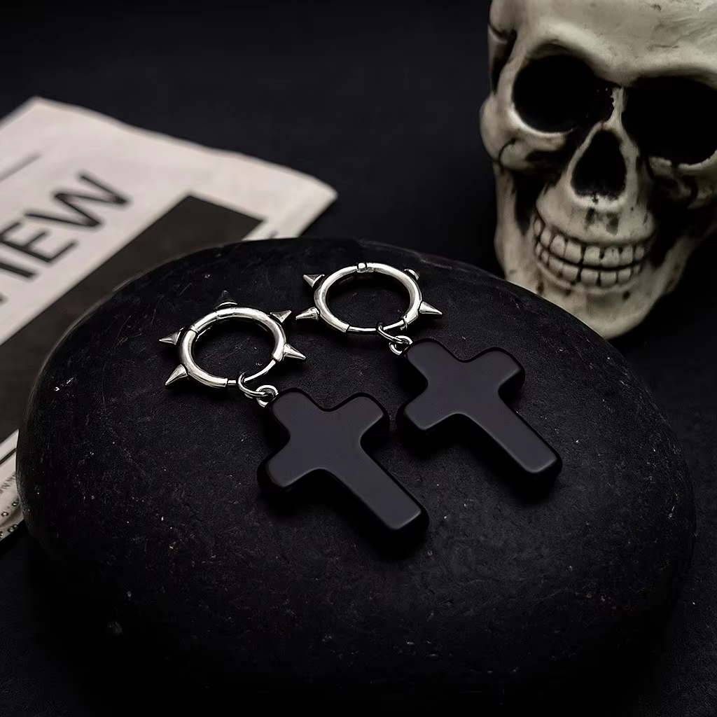 Boucles d'oreilles gothiques en forme de cœur, adaptées aux hommes et aux femmes, Punk Hip Hop, croi