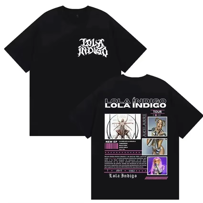 T-shirt Oversize Double Face Lola Indigo Tour 2026 : Logo de la Marque en Typographie Gothique sur l