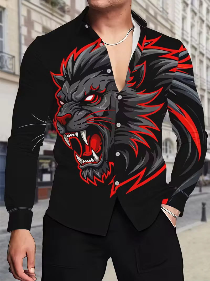 Chemise lion Animal chemise à manches longues à la mode pour hommes impression animale 3D chemise ha