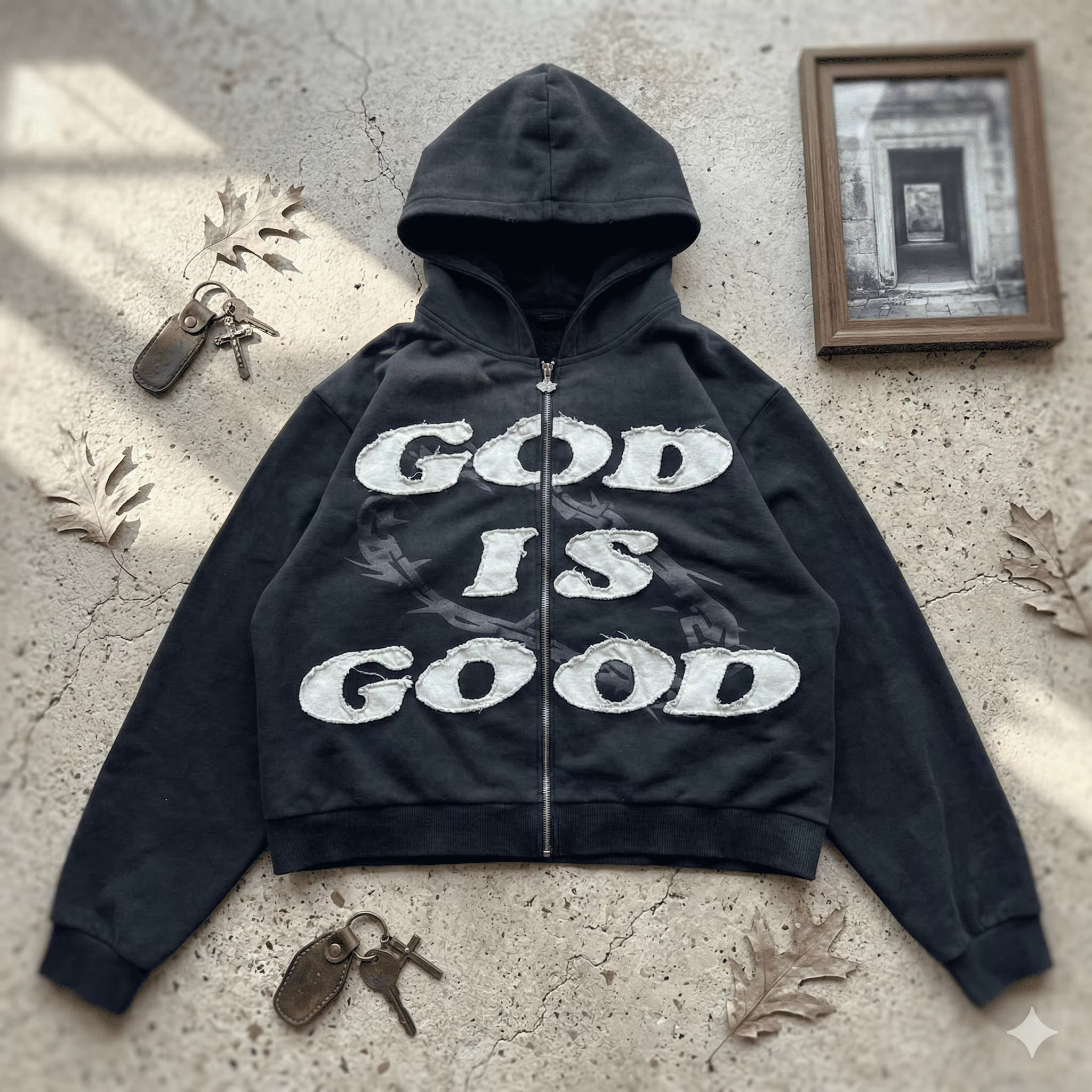 Sweat à capuche streetwear unisexe – Sweat-shirt à capuche avec fermeture éclair brodée de lettres d